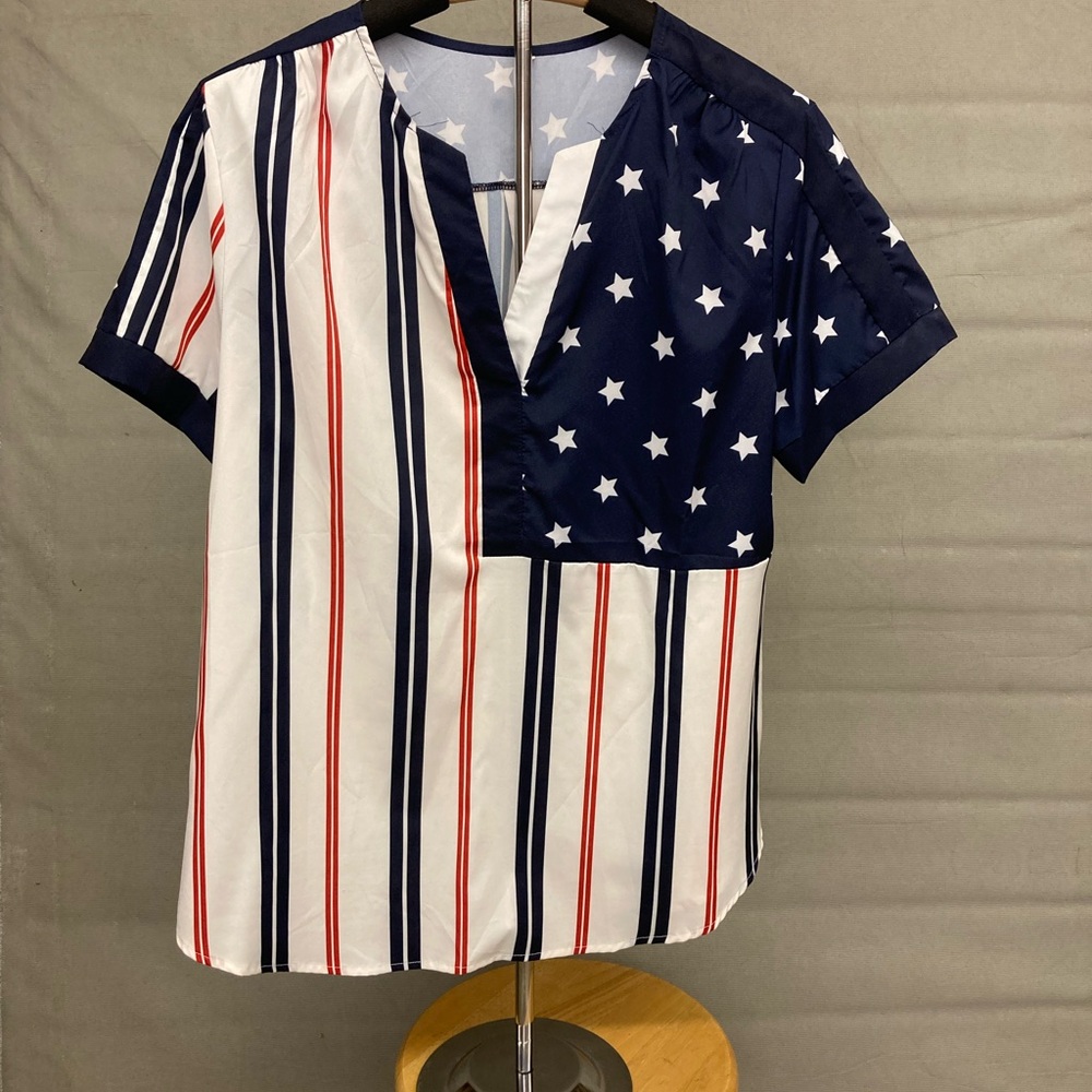 Navy and White Star Striped Blouse American women’s xl blouse